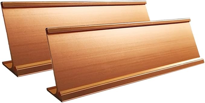 2" x 8" Aluminum Desk Name Plate Holder, Office Business Desk Sign Holder Desktop 2 Pack (Rose Gold)