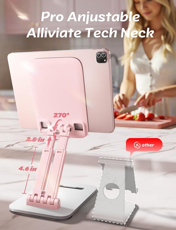 LISEN Pink Desk Accessories for iPad Office Supplies Desk Decor for Women, for Him Tablet Stand Vanity Accessories Video Zomming Face Time Free Hands for ipad Switch