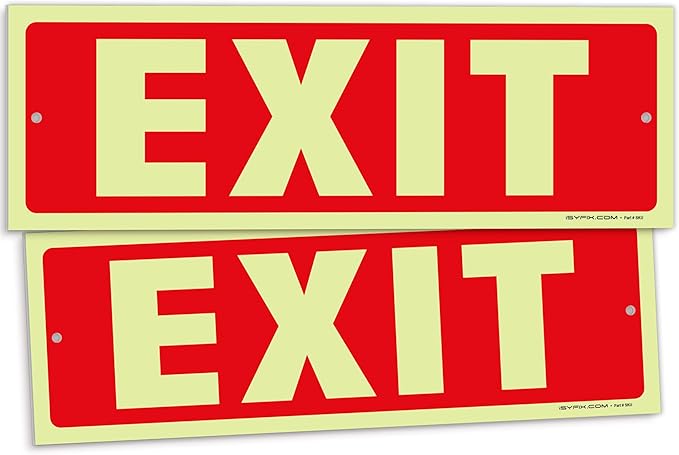 iSYFIX Exit Glow in the Dark Sign – 2 Pack 12x4 Inch – 40 mil Thick Polystyrene Plastic Sign, Laminated UV, Scratch & Fade Resistance, Waterproof, Indoor & Outdoor