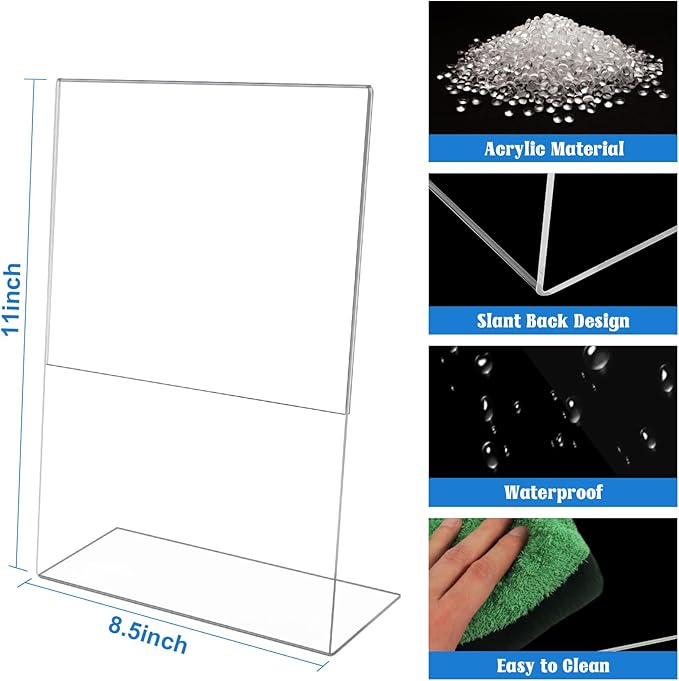 Laerjin 3 Pack Acrylic Sign Holder 8.5 x 11, Slanted Back Sign Holders, Clear Sign Holder, Plastic Paper Holder, Flyer Document Paper Display Stand for Office Desktop