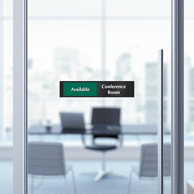SmartSign Conference Room Door Sign Meeting In Progress/Available Door Slider for office | 2.25" x 10" Plastic Black, Made in USA