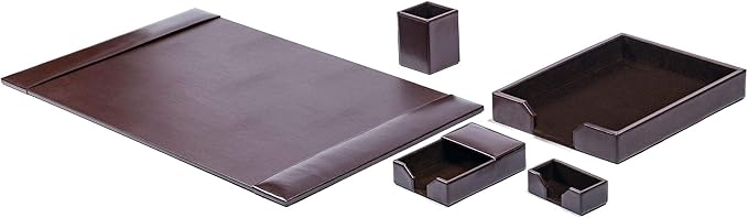 DACASSO Bonded Leather Desk Set - Luxury Leather Desk Pad & Desk Organization Essentials - Office Organization & Executive Desk Decor - (Dark Brown, 5 Piece)