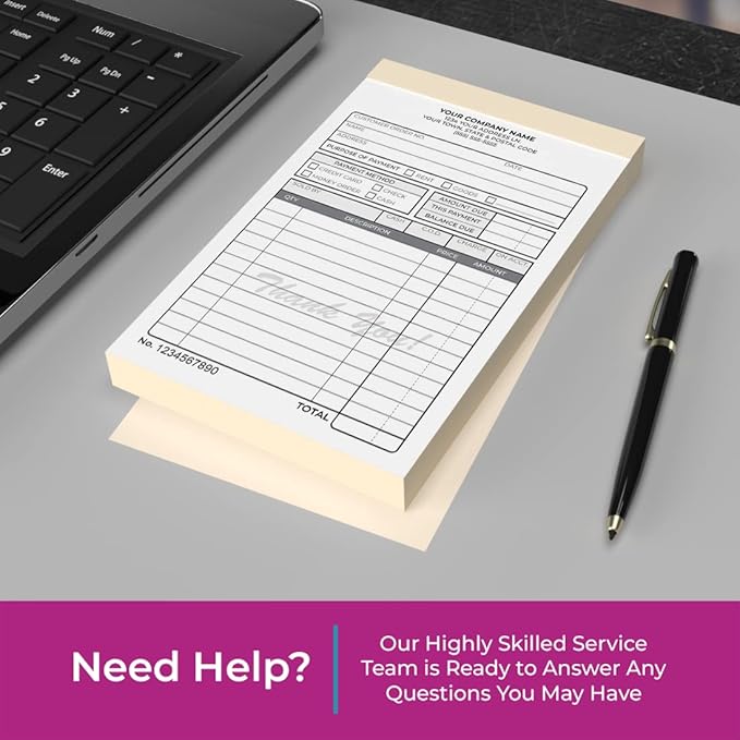 Custom 4.25" x 7" Carbonless NCR Books in 2-Part Duplicate Invoices, Receipts, Work Orders, Sales Orders, Purchase Orders, Estimates, Quote Forms with Your Company/Business Name (200 Sets)