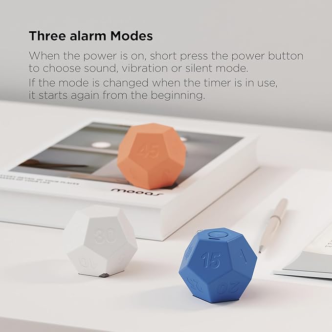 Mooas Dodecagon Time Ball Rechargeable Mini Timer (Blue), 11 Preset Times, Desk Productivity, Pomodoro, Sound/Vibrate/Mute, ADHD, Workout, Study, Cooking