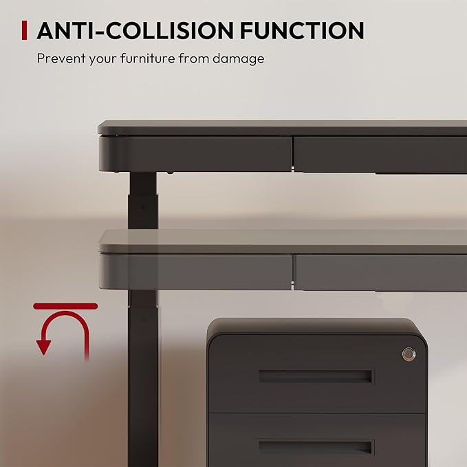 SANODESK Standing Desk with Drawer, Electric Height Adjustable Home Office Desk with Storage & USB Ports, 48 inch Black Wood Tabletop/White Frame