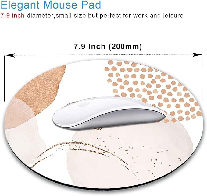 IMAYONDIA Round Abstract Mouse Pad, Pink Beige Gold MousePad Small, Circular Luxury Mouse Pad for Wireless Mouse, Non-Slip Rubber Base Mousepad for Laptop Computer Travel Women Kids,Pastel Cute Design