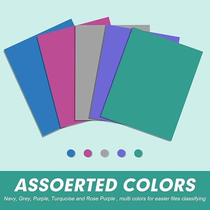 Two Pocket Folders, RAZCC 125 Pack 2 Pocket Folders Fit Letter Size Paper, Paper Folders with Pockets for School Office Business Home (Assorted 5 Colors)