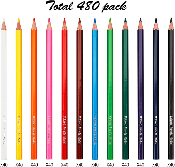 Madisi Colored Pencils Bulk - Pre-Sharpened - 12 Assorted Colors - 480 Bulk pack