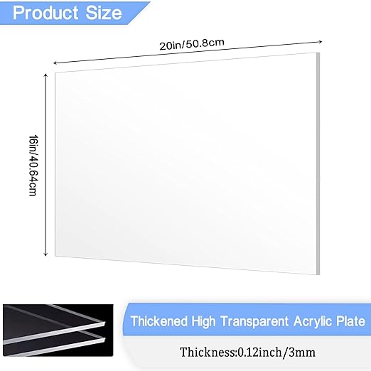 2 Pack 16x20 Inch Acrylic Sheet 1/8" Thick, Cast Acrylic Sheet, Clear Plexiglass Sheets, for Craft Projects, Display Cases, Signs, Photo Frame