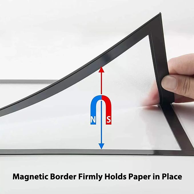 JIUYE 8.5x11 Magnetic Sign Holder,Self-Adhesive Magnetic Frames,Wall Mount Picture Display Frame with Magnet Strip Border for Window/Door/Fridge/Document Notice Paper(12Pcs,Silver)