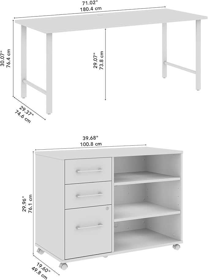 Bush Business Furniture Hustle 72W x 30D Computer Desk and Storage Cabinet with Drawers and Shelves in Natural Elm/White, Modular Office Table for Home and Professional Workspace