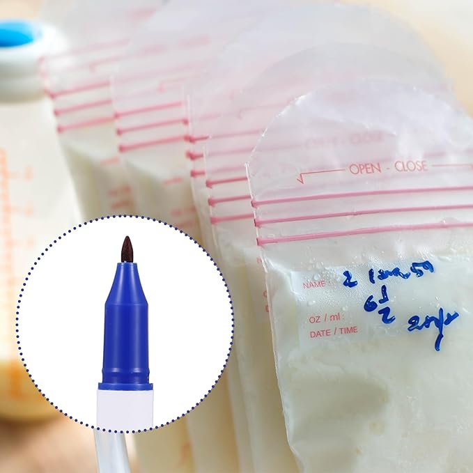 Janlaugh 2 Pcs Freezer Permanent Markers Waterproof Fast Drying Labels 1.0mm Chisel Fine Point Tips Food & Fridge Labels Markers Pen (Blue)