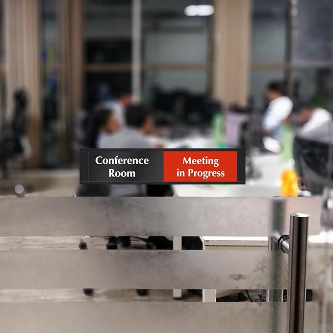 SmartSign Conference Room Door Sign Meeting In Progress/Available Door Slider for office | 2.25" x 10" Plastic Black, Made in USA