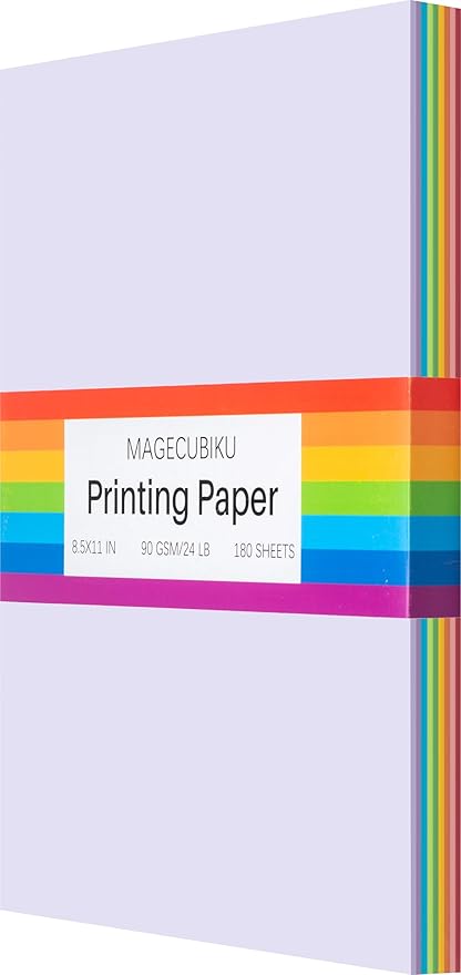 Colored Copy&Print Paper 8.5X11 Inches,180 Sheets 9 Colors Rainbow A4 Printer Paper 20 lb/90GSM Colored Origami Paper for Cutting DIY Kids Art Craft
