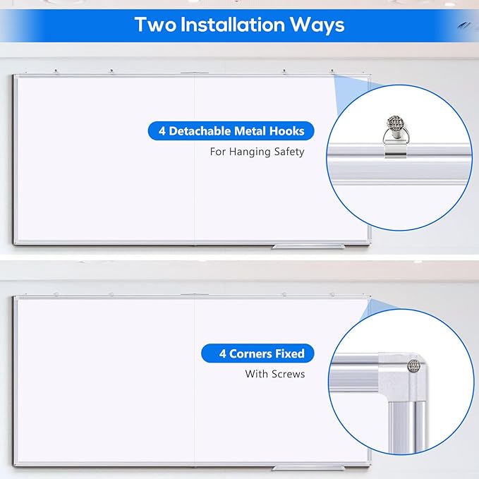 Magnetic Dry Erase Board 96 x 48 inches, Maxtek 4" x 8" Whiteboard for Wall, Large White Board Dry Erase Foldable Wall-Mounted Aluminum Frame Erase Board with Marker Tray for Office Home and School