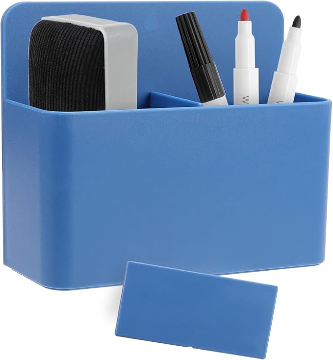 Blue Magnetic Dry Erase Marker Holder, Blue Locker Organizer, Pencil Storage Cup with Strong Magnet, Marker/Pen Basket for Whiteboard, Refrigerator, Locker Accessories, School and Office Supplies