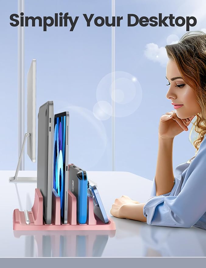 Vaydeer 3-Slot Vertical Laptop Stand Made of Premium ABS Plastics 5 in 1 Design Space-Saving Adjustable Desk Organizer for All MacBook/Chromebook/Surface (Pink)