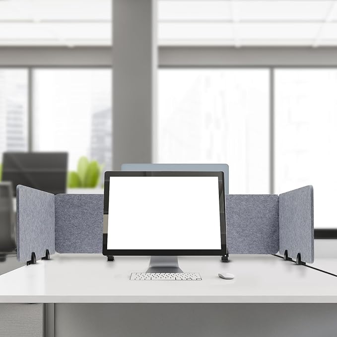ReFocus Raw Clamp-On Acoustic Desk Divider Mounted Privacy Panel Set – Reduce Noise & Visual Distractions for Office, Study (Castle Gray, 2× Long (59"×16") + 4× Short (23.6"×16"))