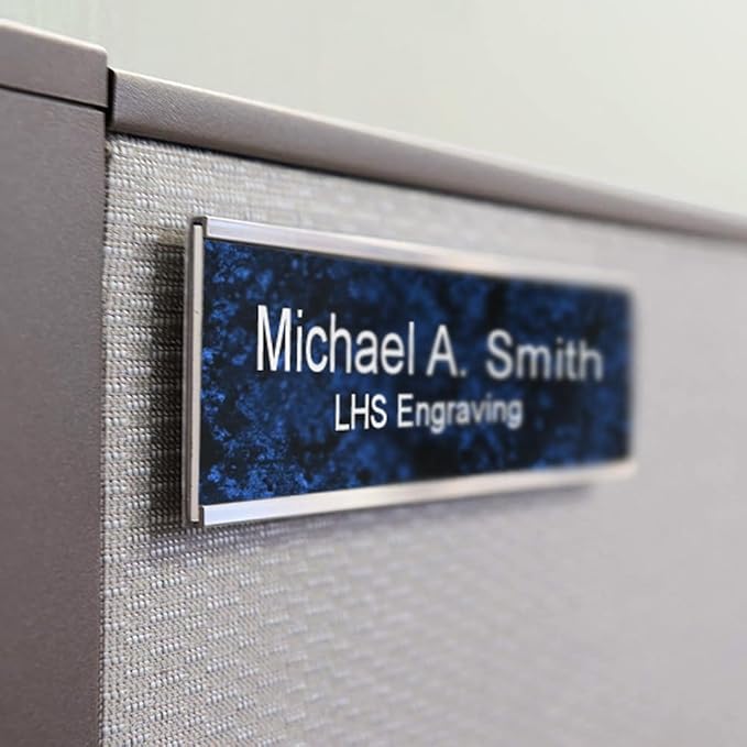 Door Name Plate Personalized for Office Stone Granite Plastic Name Plate Black Letters - Made in USA 2x12 S3