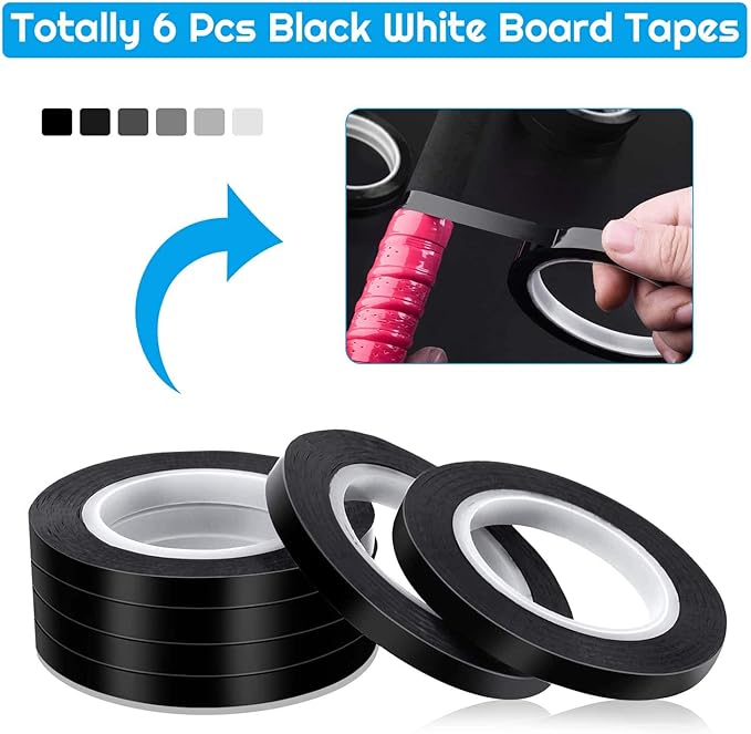 Audab 6 Rolls 1/4 Pinstripe Tape Vinyl Chart /White Board Tape Lines Dry Erase Whiteboard Thin Tape Pinstriping Graphic Grid Marking Tape