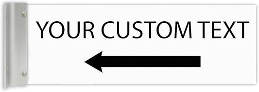 ALPHA DOG SIGNS Custom Projecting Hallway Sign, 4"x12" Double-Sided Business Plaque Left Arrow, Personalized Indoor Outdoor Wayfinding, Easy Install, Durable, Made in USA (White)