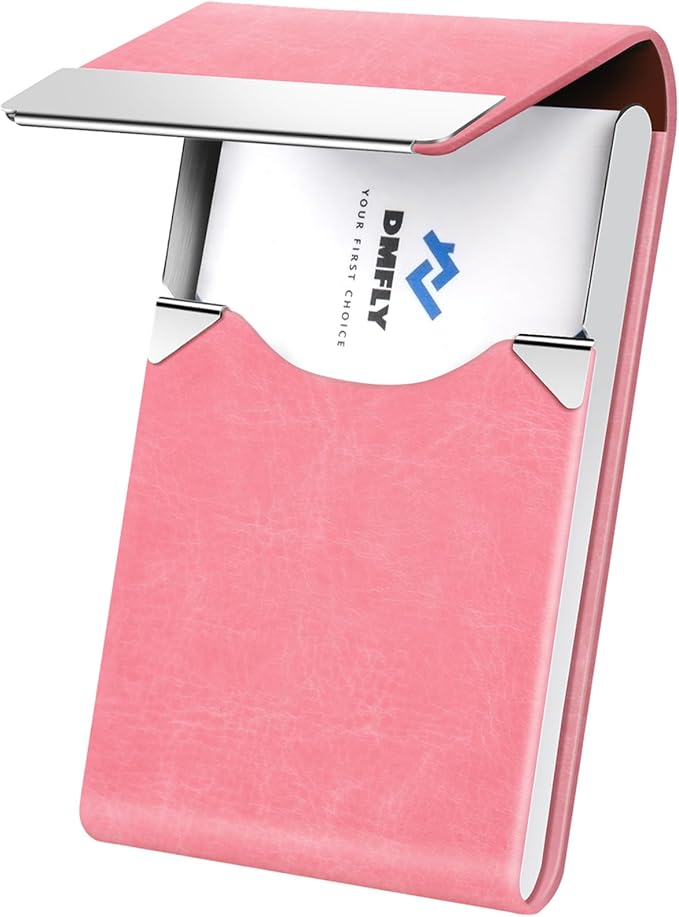 Business Card Holder for Women or Men, Business Card Case with PU Leather and Stainless Steel, Slim Metal Case with Magnetic Closure for Business Meeting Use
