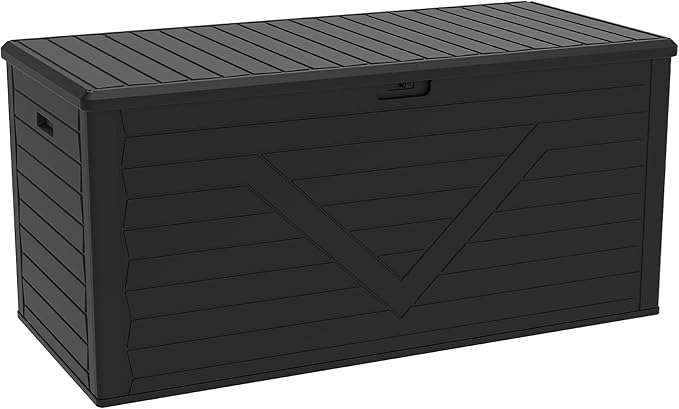 PATIOEASY Outdoor Storage Box 260GAL Waterproof Resin Deck Box,UV-Resistant Lockable Package Delivery Bin for Garden Tools,Large Patio Outside Cushions,Pool Accessories Supplies,Chest,Furniture,Brack