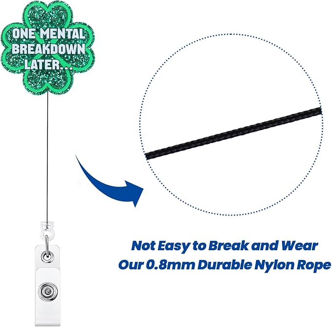 ONE Mental Breakdown Later… Funny Four-Leaf Clover Badge Reel | Retractable ID Card Green Badge Holder | Name Tag Work Badge Clip for RN LPN CNA MA ER Night Shift Nurse Doctor | Nurse Gifts | Acrylic