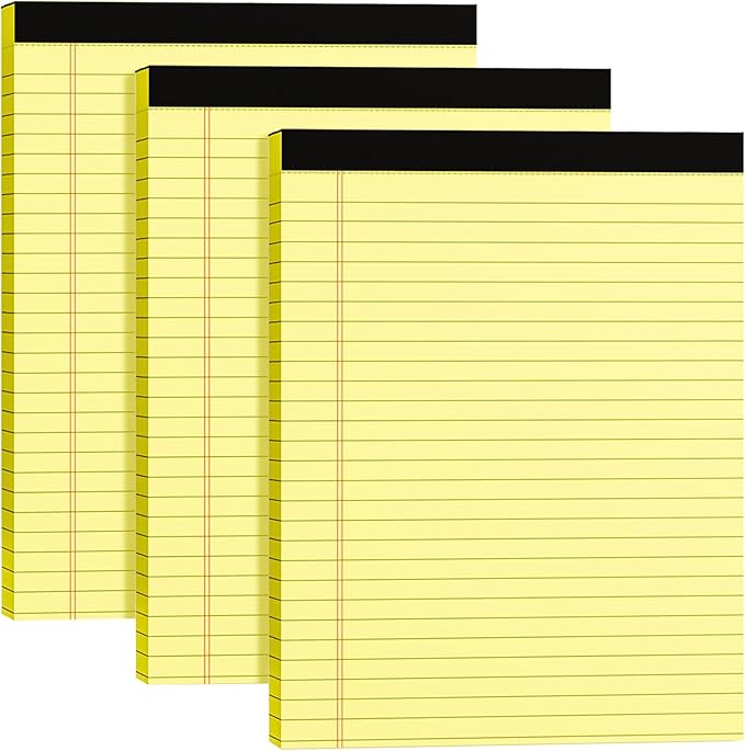 MSKKSM Legal Pads 8.5 x 11, 3 Pack Yellow Note Pads 8.5 x 11 Writing Pads(50 Sheets/Pad), Wide Ruled Legal Notepads, Lined Pads of Paper Yellow Paper Pads, for School, Home, Office, Business