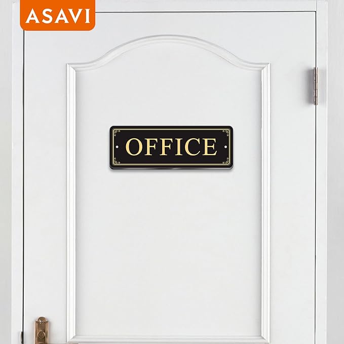 ASAVI “OFFICE” Acrylic Door Sign – Waterproof & Fade-Resistant Office Label with Strong Adhesive + Pre-Drilled Holes (8.7"x3") | Ideal for Doors and Walls in Offices, Lobbies, and Workspaces (Black gold)