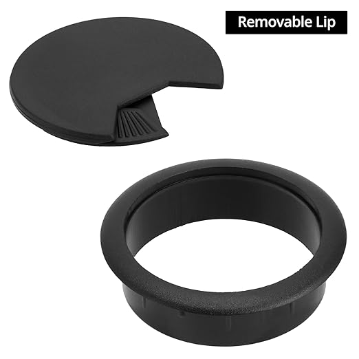 QWORK Desk Grommet –100 Pack 2 in Cable Gromme, Plastic Desk Cable Hole Cover Organizers, Black
