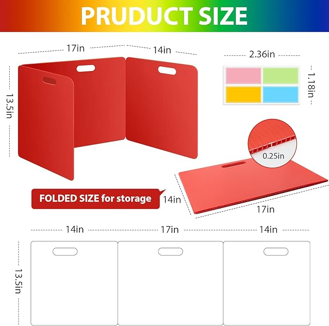 MuseLuxe 24 Pack Privacy Folders for Students - Durable & Waterproof Plastic Study Desk Dividers,Test Dividers for Classroom,Easy to Clean Privacy Shields & Boards -4 Color,Includes Extra 48 Labels