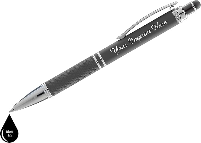 ExpressDesigns™ - Personalized Pens Gift Set - 2 Pack of Soft Touch Metal Pens w/gift box - Luxury Ballpoint Pen Custom Engraved with Name or Message (Black - Grey)