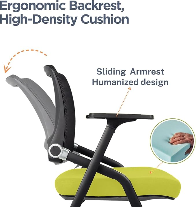 SLKJChr 2 Pack Foldable Office Chairs with Wheels, Mesh Back, Arms and Portable - Folding Office Chairs for Conference Room Chair, Office Guest & Reception & Meeting Chair - (Green) 300 lbs.