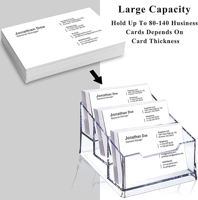Meschett 3 Pack Clear Acrylic Business Card Holder,3 Tier Premium Acrylic Clear Business Card Holder Stand for Desk Fits 150 Business Cards