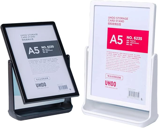 ECKEK ABS Plastic Sign Holder, Menu Displays T Shape Sign Stand, Rotating Display Stand for Ads, Menu, Photos, Business Card (Black A4 210×297mm/8.27×11.69 inches)