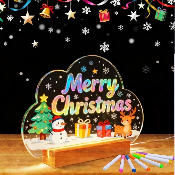 SetGame LED Note Board with 7 Colors Pen, Art Creative Light Up Dry Erase Board, Glowing Night Light Neon Message Bulletin Board Sign with Stand, LED Writing & Drawing Boards for Kids & Adults