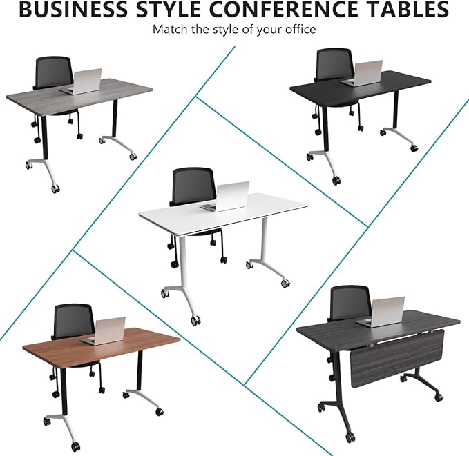 Goakwwuz Conference Room Table, Folding Conference Tables,Thicken Grey Tabletop,Flip Top Wooden Seminar Meeting Room Table for Conference Room Offices (2, Black+White, 55.1”)