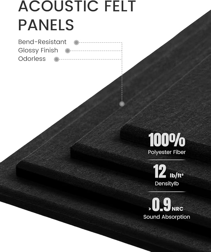 Large Felt Bulletin Board 36"x24", 6-Pack 4-Compartment Wall Organizer, Cork Board Alternative with 60 Removable Adhesive Tabs, Modular Felt Panels for Home Office, Classroom and Study-Black