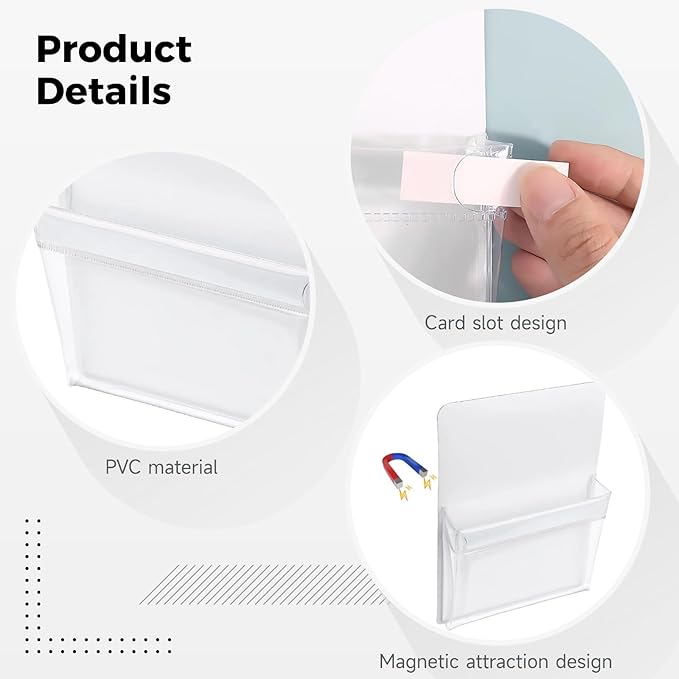 DORMIYA 6 Pcs PVC with Strong Attachment Force Pen Marker Holders, 4.7x6.5 in Clear with Strong Attachment Force Pocket Pouch for Whiteboard, Versatile Use for Pen Stationery and Locker Accessories