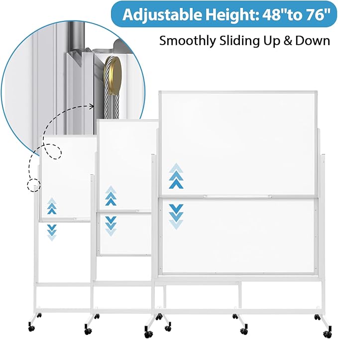 48 x 60 Inch Height Adjustable Dry Erase Whiteboard with Stand and Wheels, Mobile Dry Erase Board with Double-Sided Magnetic Whiteboard for School, Office, or Home, White