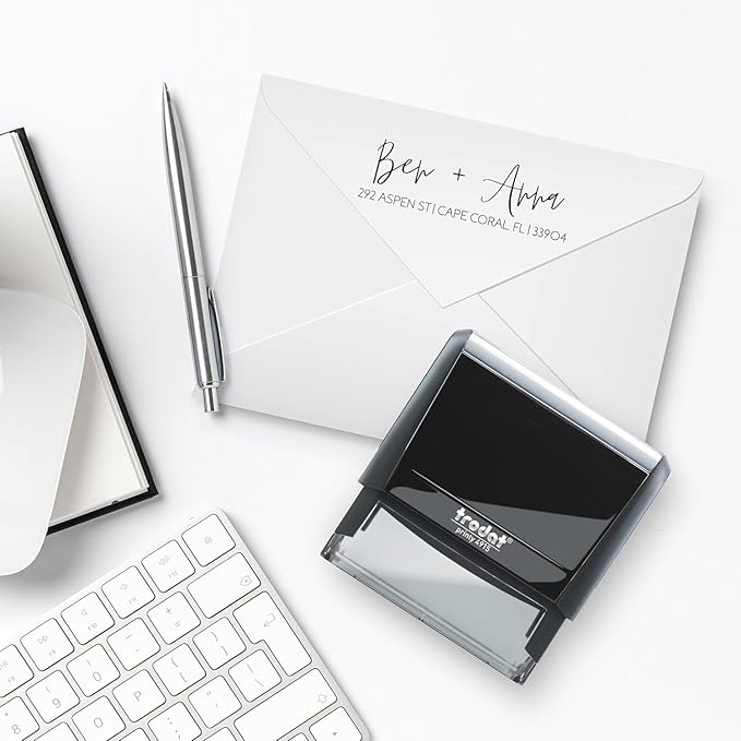 Self Inking Modern Address Stamps | Custom Return Address Stamper (Modern Brush Script, Xtra Wide)