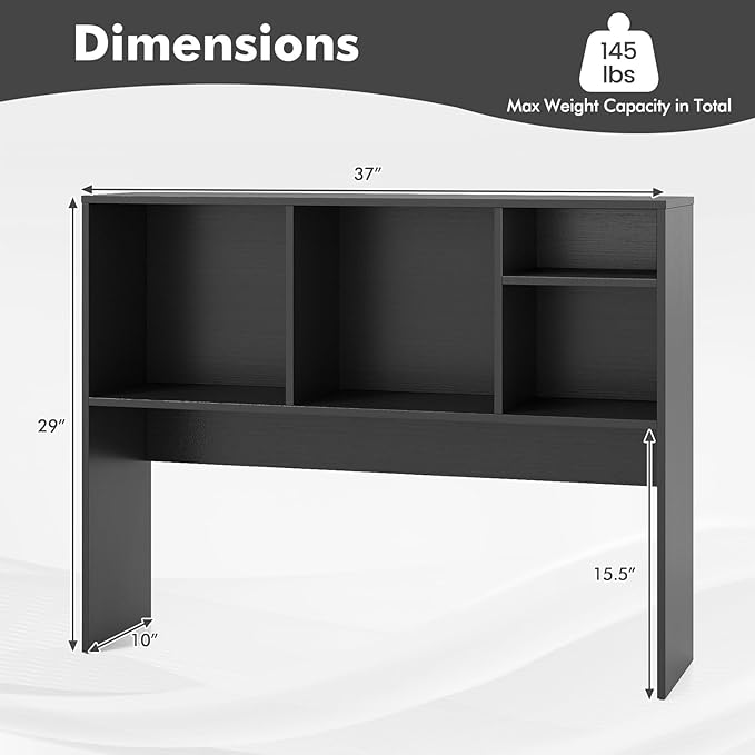 Tangkula Desktop Bookshelf, Countertop Storage Hutch with 4 Shelves for Computer Desk, Desktop 2-Tier Display Rack, Multipurpose Wood Desk Hutch Storage Organizer for Dorm Office Home (Black)