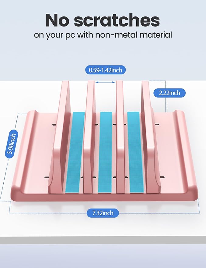 Vaydeer 3-Slot Vertical Laptop Stand Made of Premium ABS Plastics 5 in 1 Design Space-Saving Adjustable Desk Organizer for All MacBook/Chromebook/Surface (Pink)