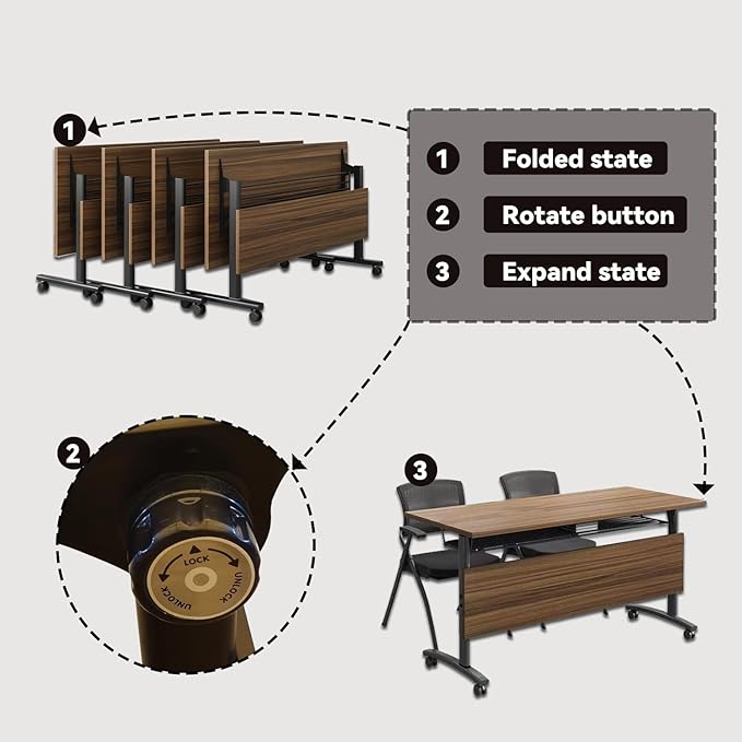 Modern Conference Table,Modular Flip-Top Seminar Meeting Table,Versatile Portable Conference Room Tables with Mobile Wheels,Folding Tables Mobile Training Tables for Classroom, and Offices（62.9in