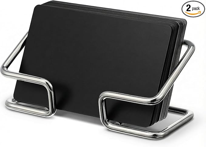 Grevosea 2 Pack Business Card Holder Desk Business Card Organizer Metal Desktop Cards Display Stand for Office Reception Event Conference Room Decor Desk Accessories (Silver)
