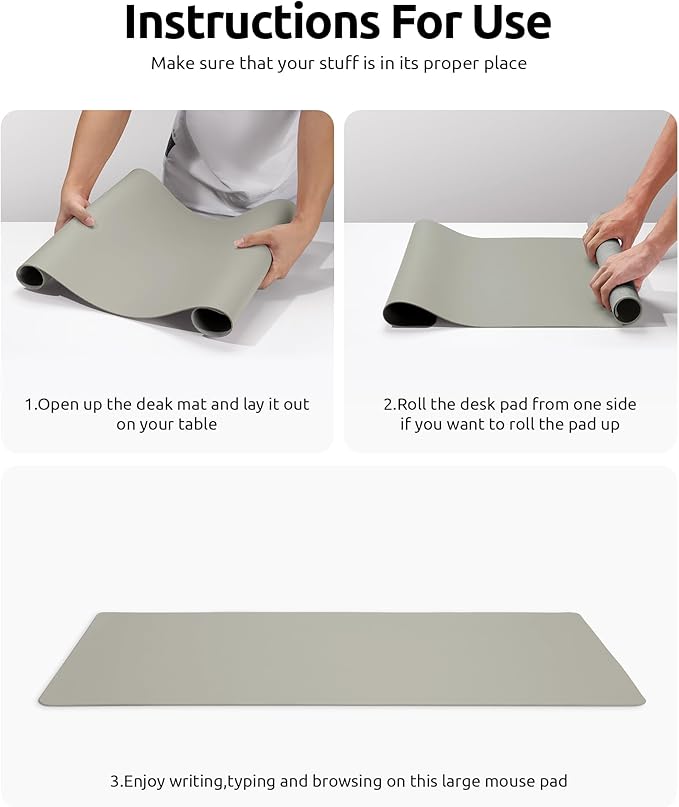 YSAGi Leather Desk Pad Protector, Office Desk Mat, Large Mouse Pad, Non-Slip PU Leather Desk Blotter, Laptop Desk Pad, Waterproof Desk Writing Pad for Office and Home (Olive Beige, 23.6" x 13.8")