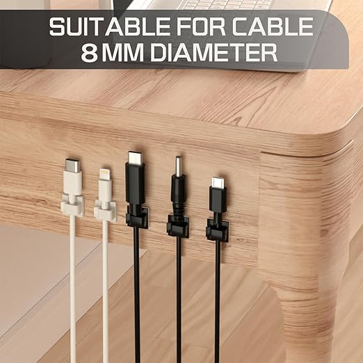 KGROTE 100PCS Cable Clips, Adhesive Wire Clips Strong Cord Clips Wire Holders, Cable Management Clips for Desk, Wall, Car, TV, Ethernet Cable (Black, Medium)