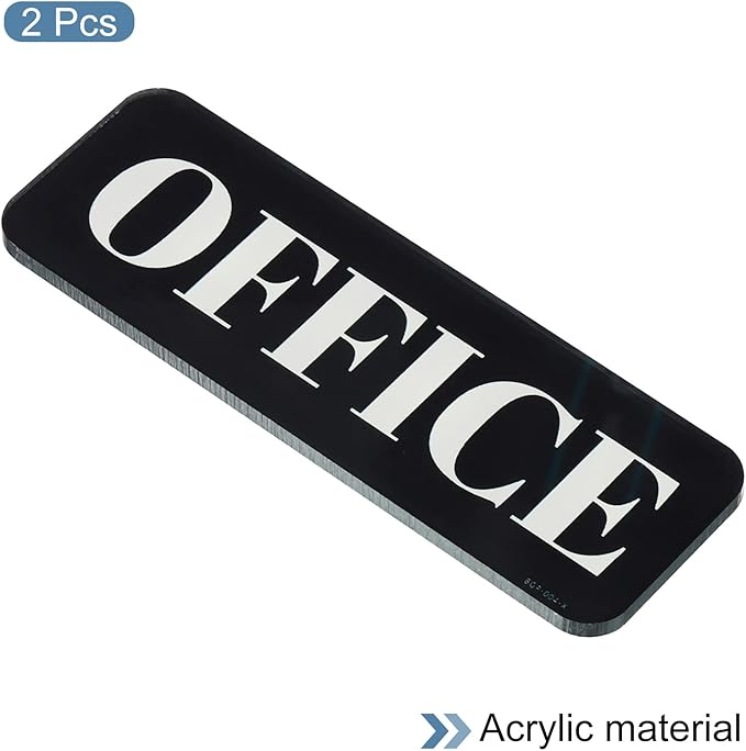 PATIKIL Office Sign, 2 Pack Acrylic 6"x2" Self Adhesive Door Sign Sticker Waterproof Decor Label for Office Home Business, Black
