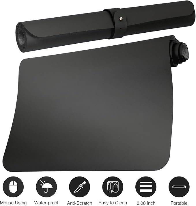 ‎Boutilon Leather Desk Pad Protector,Non-Slip Mouse Pad,Laptop Desk Pad,Office Mouse Mat,Waterproof Leather Desk Blotter,Desk Writing Pad for Office and Home,Laptop Blotter (M-Black,30"x14")